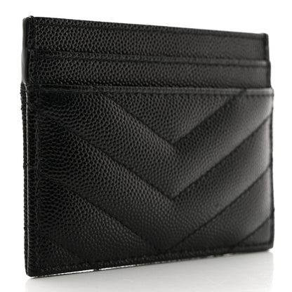 Saint Laurent Grain De Poudre Matelasse Chevron Monogram Credit Card Case Black 3 of 7