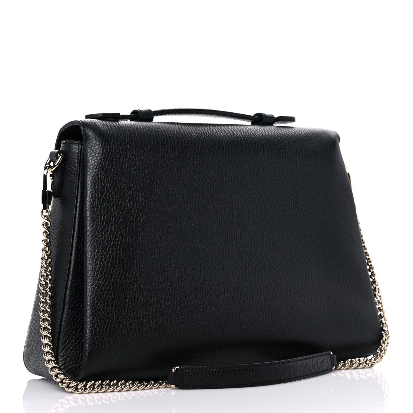 Dollar Calfskin Medium Interlocking G Top Handle Shoulder Bag Black