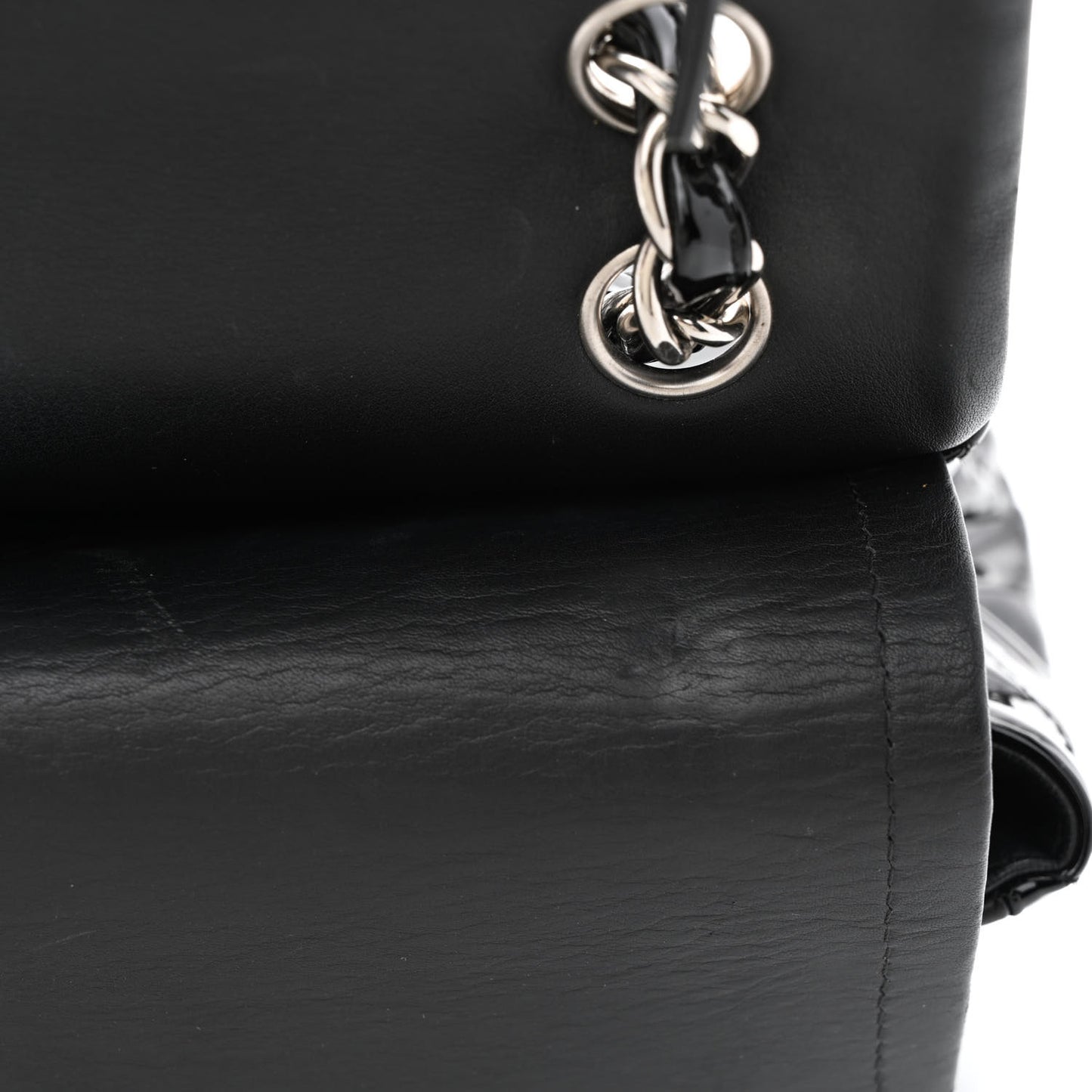 Patent Quilted Jumbo Double Flap Black