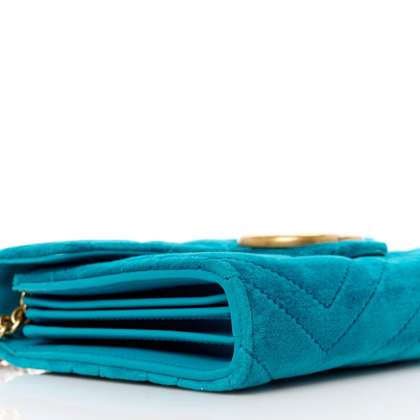 Velvet Matelasse GG Marmont Chain Wallet Pavone Cyan