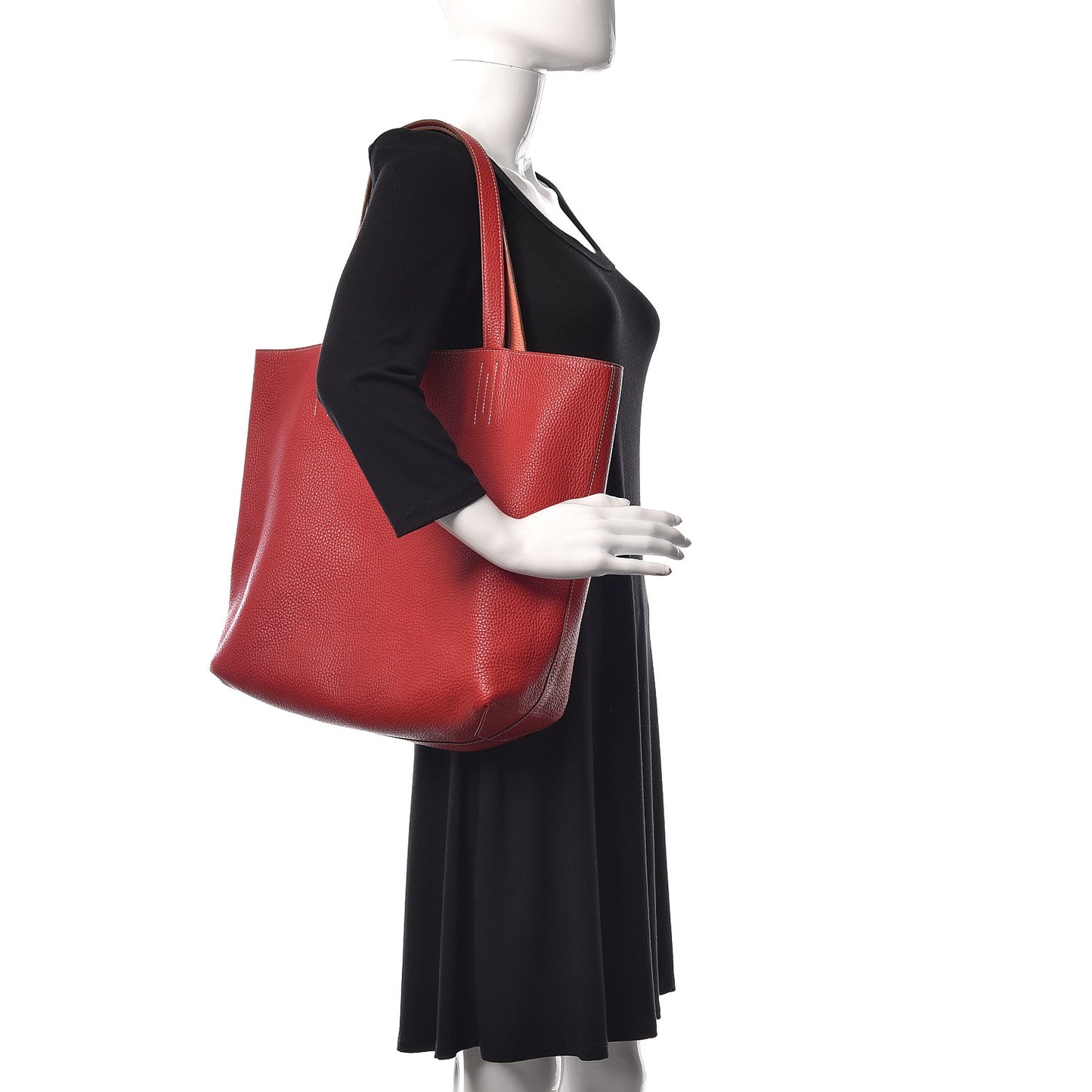 Taurillon Clemence Double Sens Reversible Tote 36 Rouge Casaque Crevette