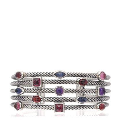 David Yurman Sterling Silver Garnet Iolite Amethyst Pink Tourmaline Confetti Five Row Bracelet 1 of 4
