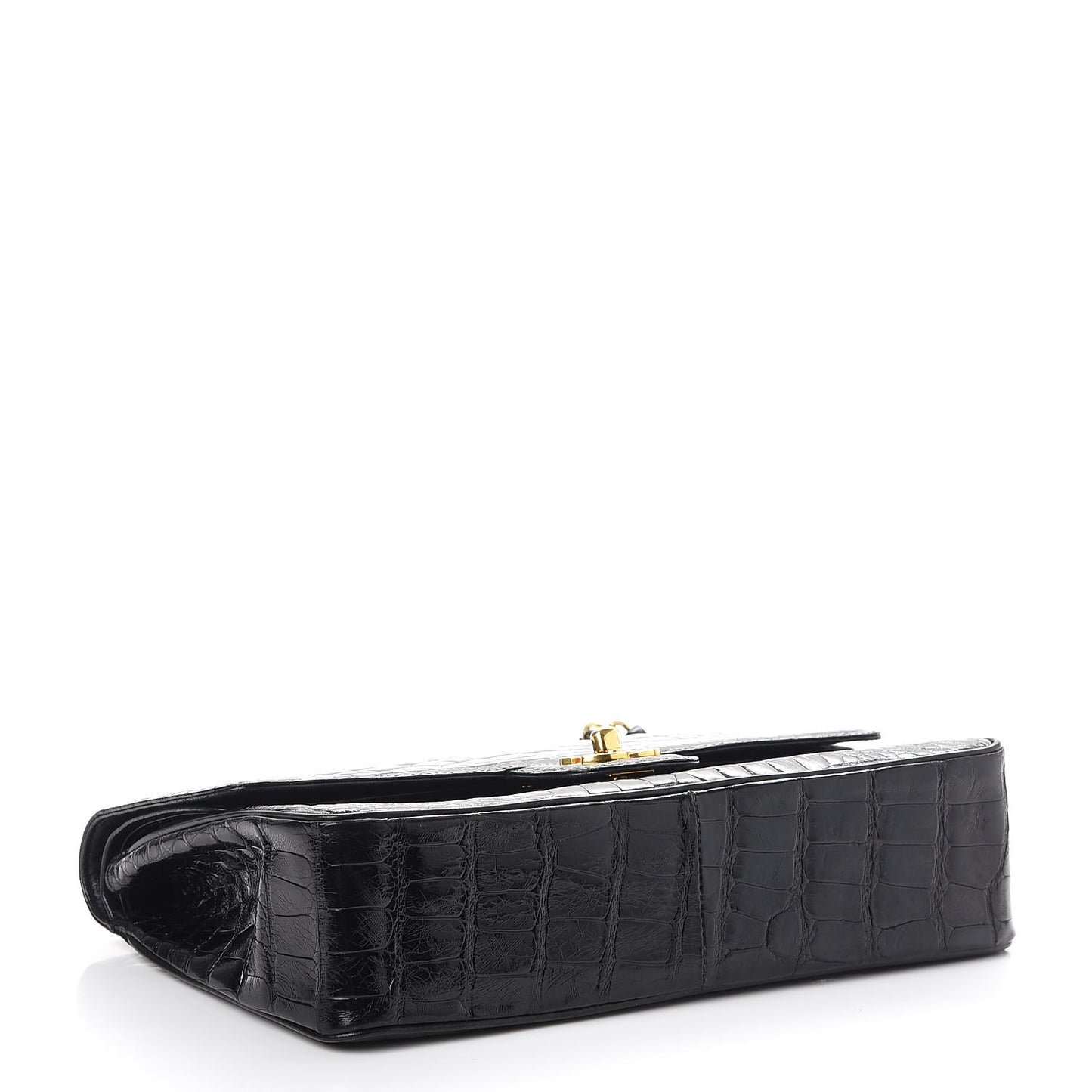 Crocodile Medium Double Flap Black