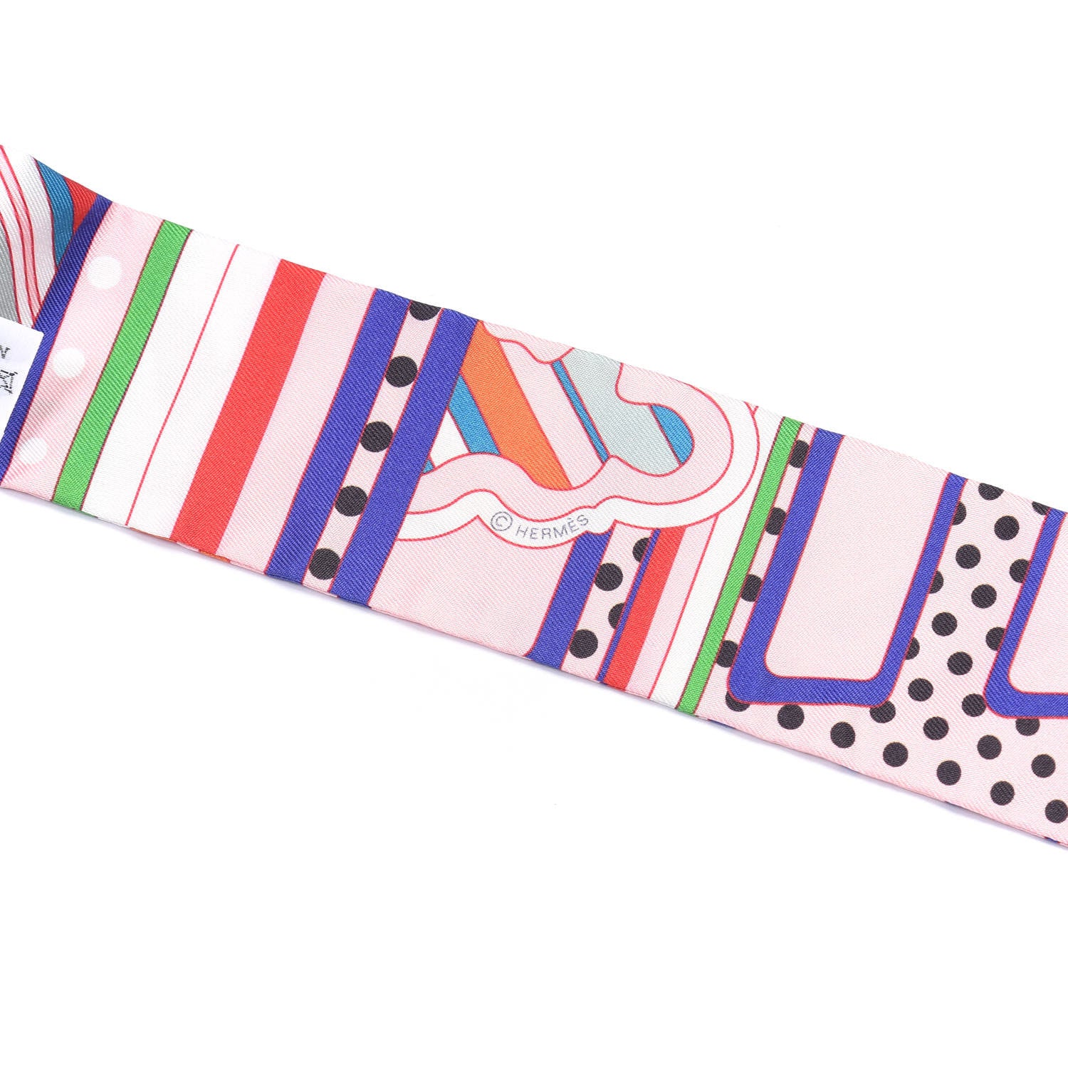 Hermes Silk Faubourg Rainbow Twilly Rose Pale Rouge Vert 4 of 4