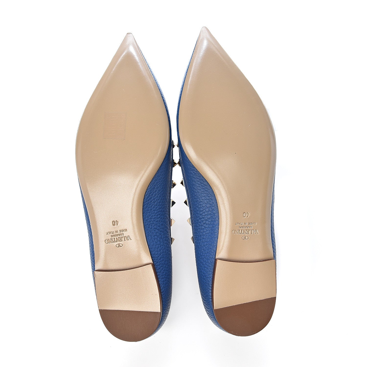 Valentino Garavani Pebbled Calfskin Rockstud Ballerina Flats 40 Baltique 5 of 13