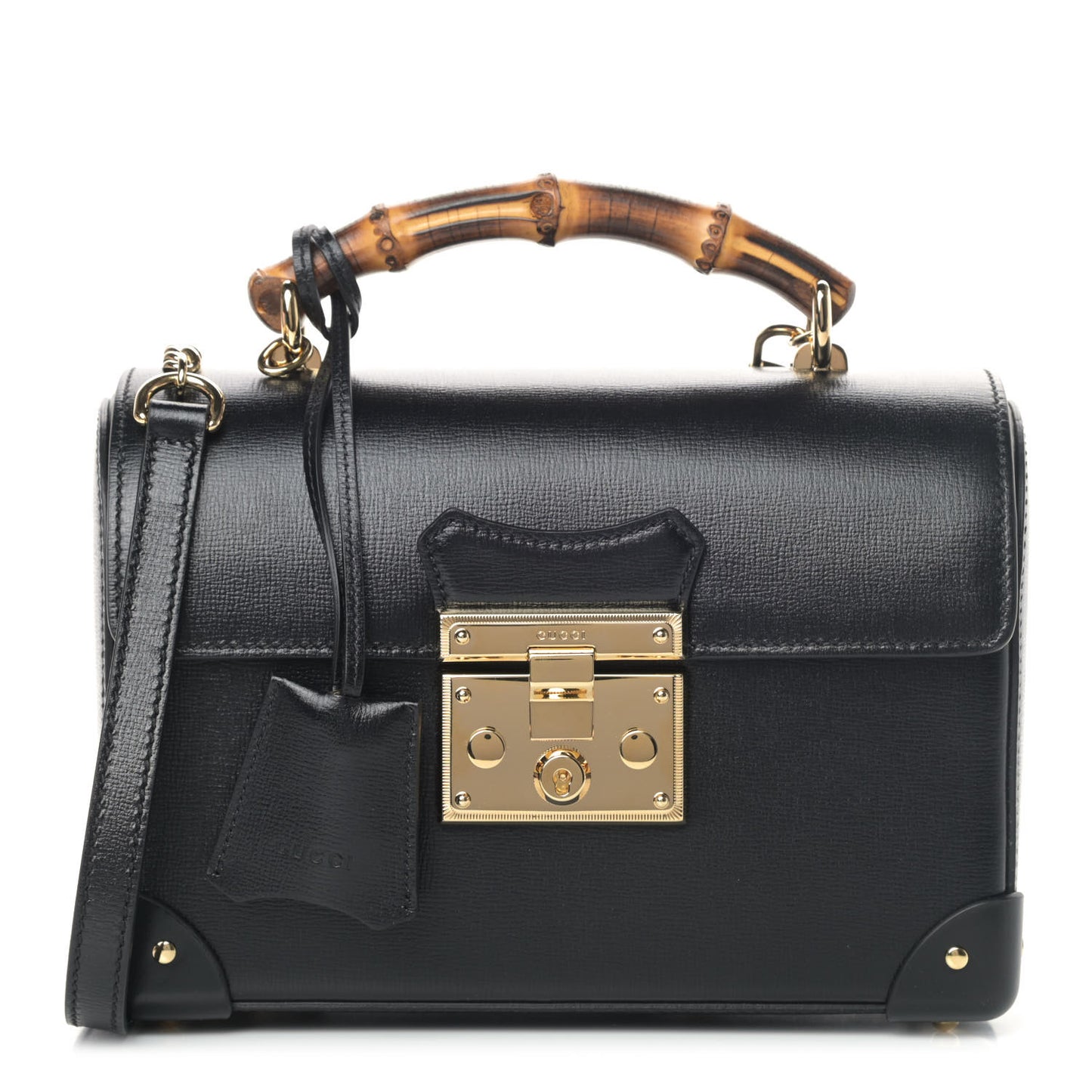 Calfskin Small Padlock Bamboo Shoulder Bag Black