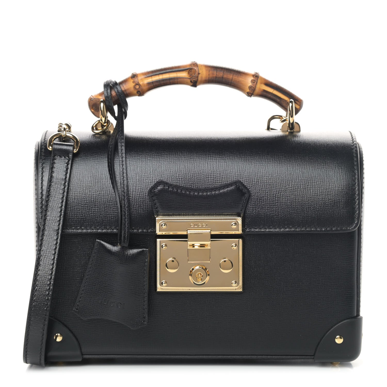 Gucci Calfskin Small Padlock Bamboo Shoulder Bag Black 1 of 4