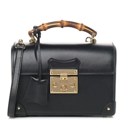 Gucci Calfskin Small Padlock Bamboo Shoulder Bag Black 1 of 4
