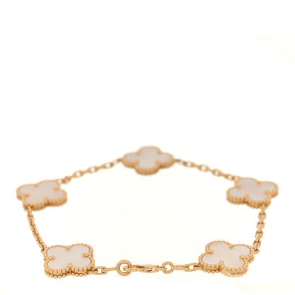 Van Cleef & Arpels 18K Yellow Gold Mother of Pearl 5 Motifs Vintage Alhambra Bracelet 2 of 4