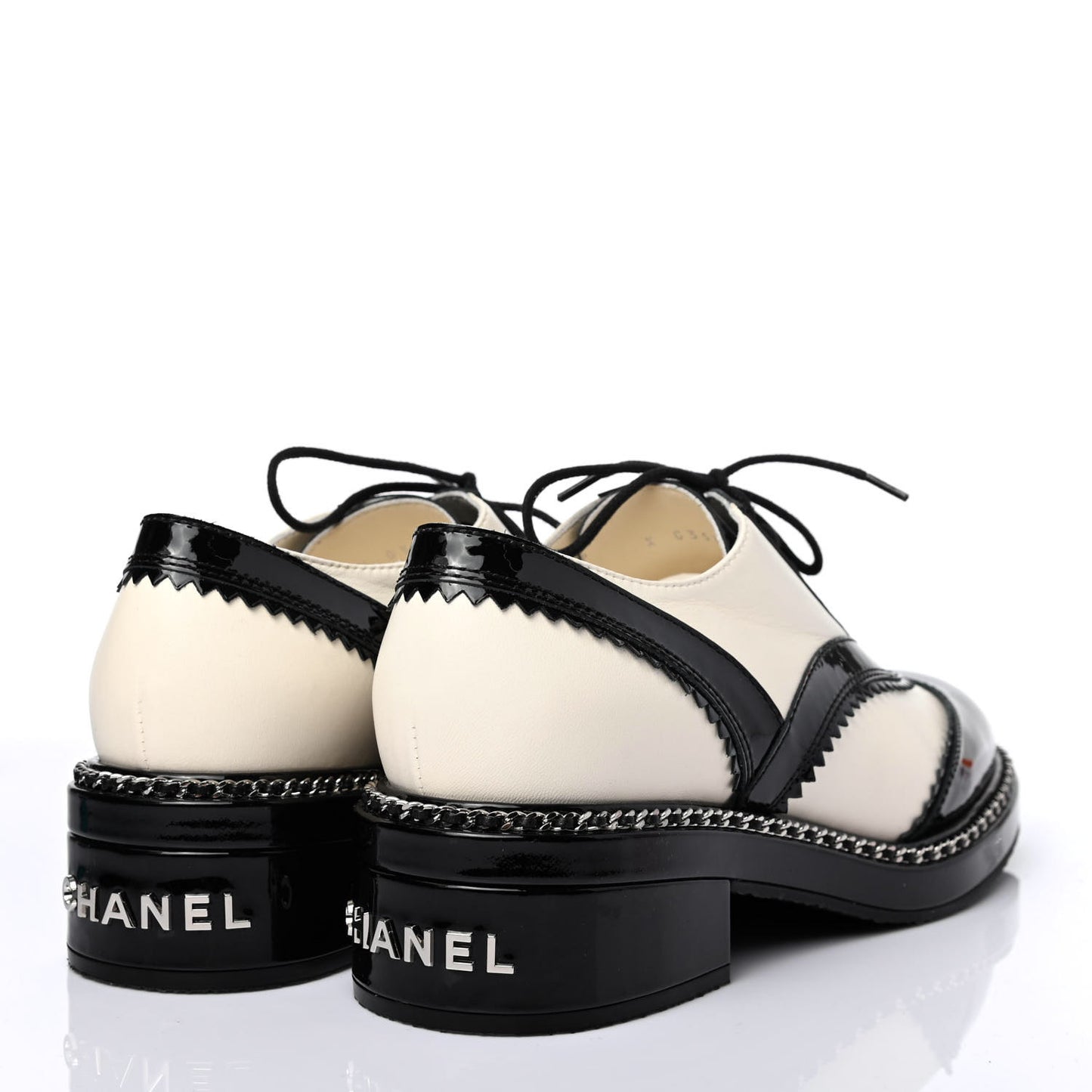 Lambskin Patent Calfskin CC Brogue Lace Up Oxfords 38.5 Ivory Black