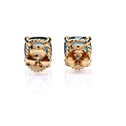 David Yurman 18K Yellow Gold Hampton Blue Topaz Diamond Chatelaine Earrings 3 of 5