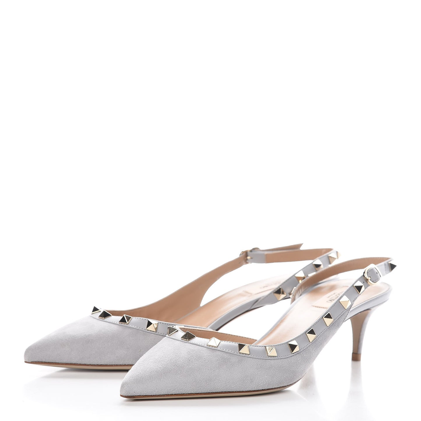Suede Nappa Rockstud Half D'Orsay Slingback 50mm Pumps 41 Pastel Grey