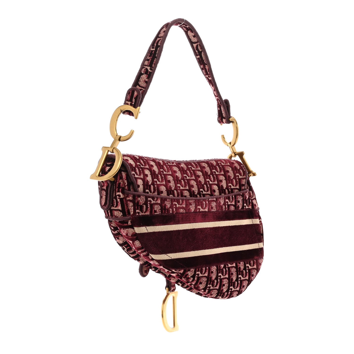 Christian Dior Velvet Oblique Saddle Bag Burgundy 3 of 12