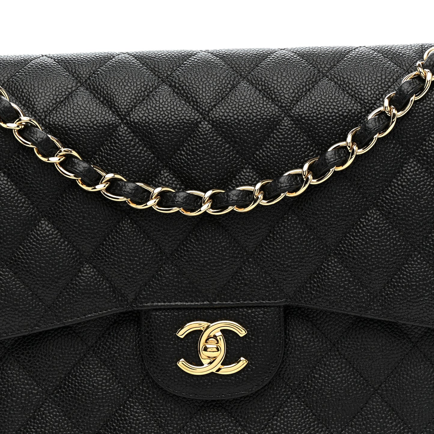 Caviar Quilted Jumbo Double Flap Black