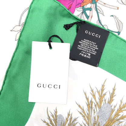 Gucci Silk Flora Gothic Square Scarf Ivory Dark Green 4 of 5