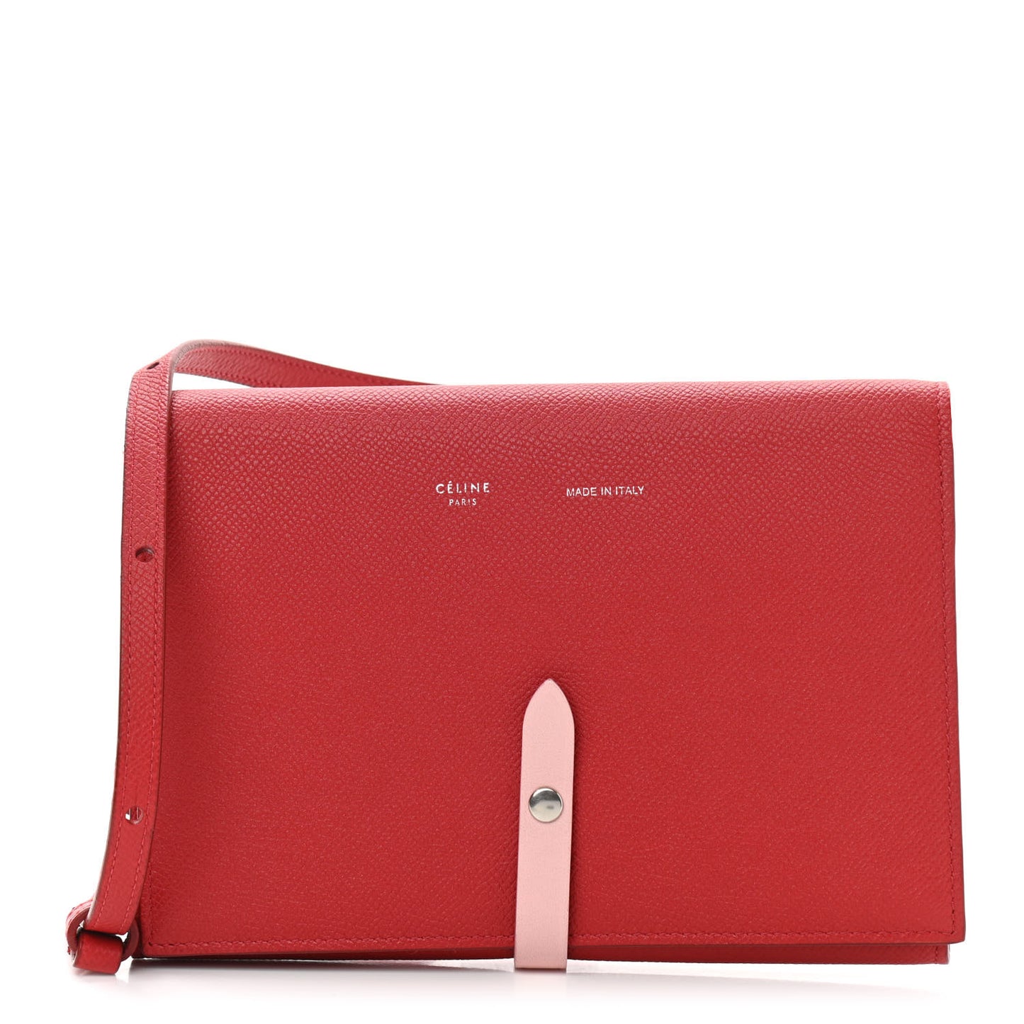 Grained Calfskin Clutch On Strap Bag Scarlet