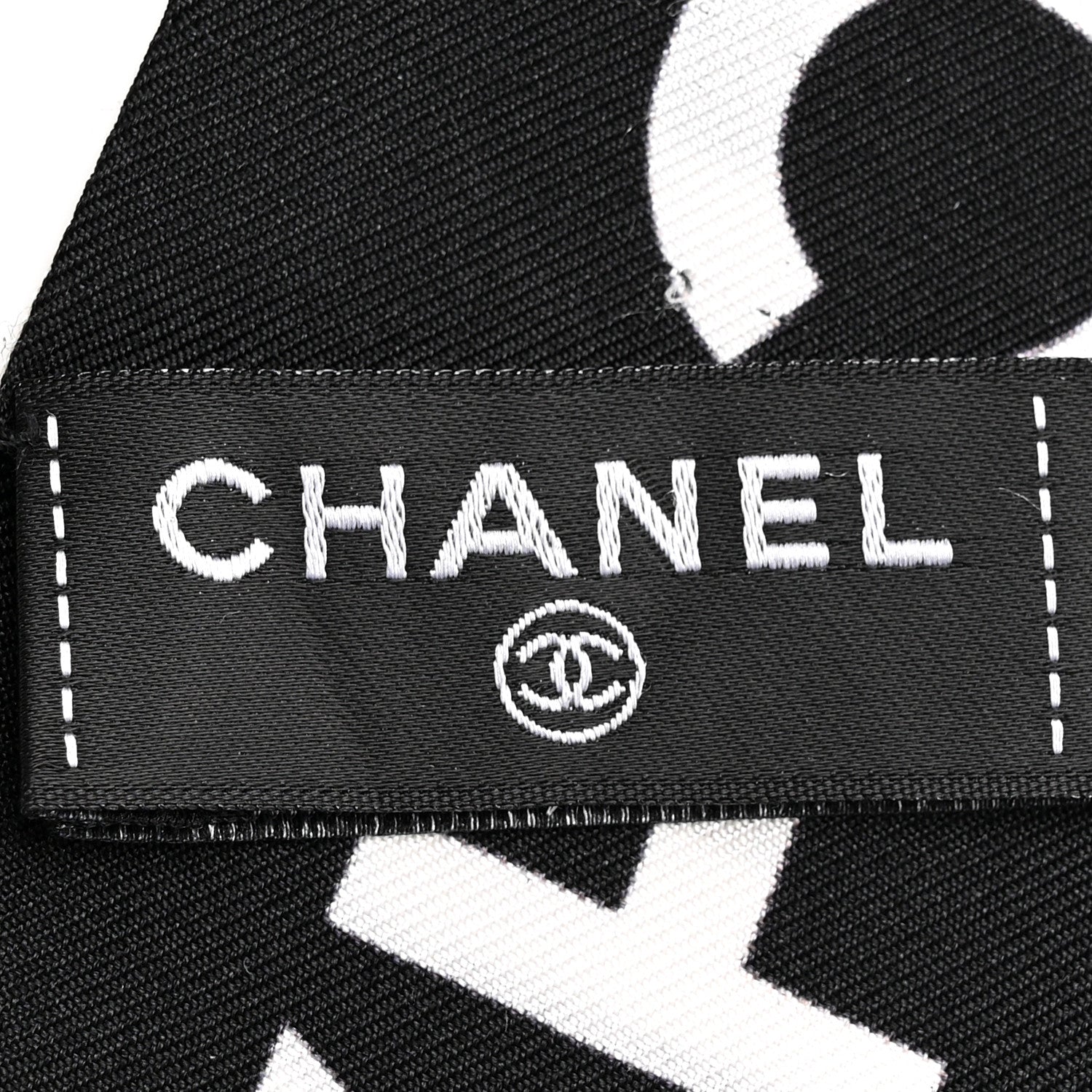 Chanel Silk Logo Slim Bandeau Scarf Black White 3 of 5