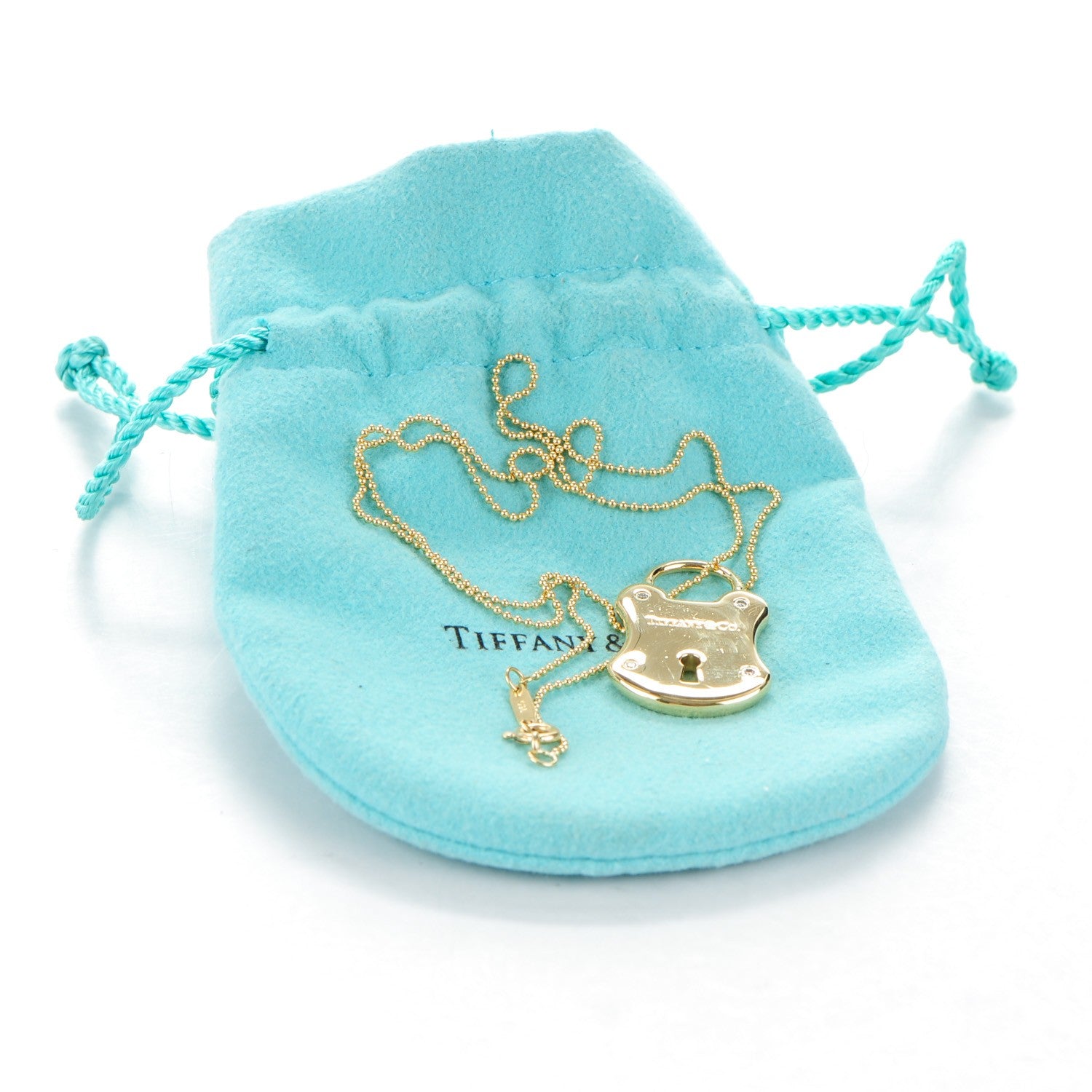 Tiffany 18K Yellow Gold Diamond Emblem Lock Pendant Necklace 7 of 7
