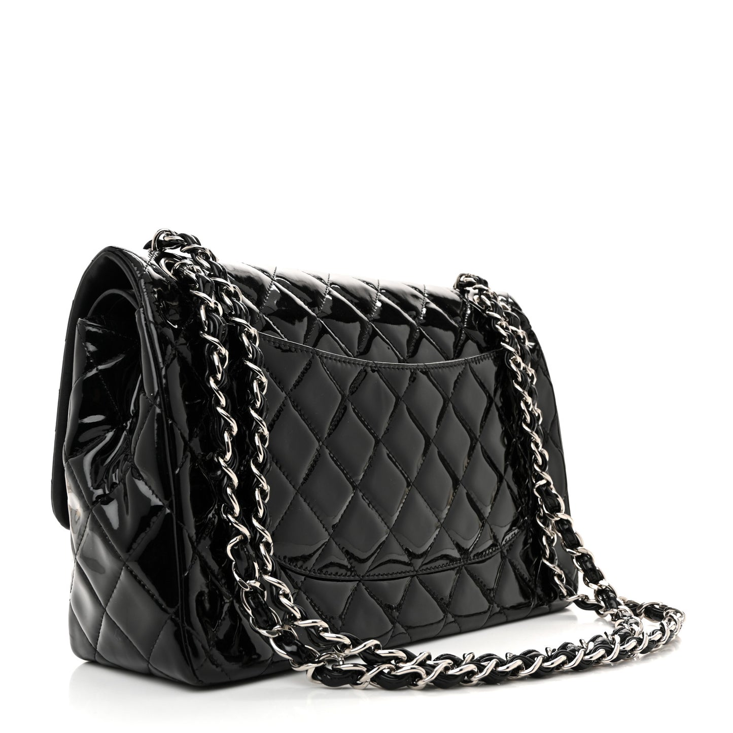 Patent Quilted Jumbo Double Flap Black