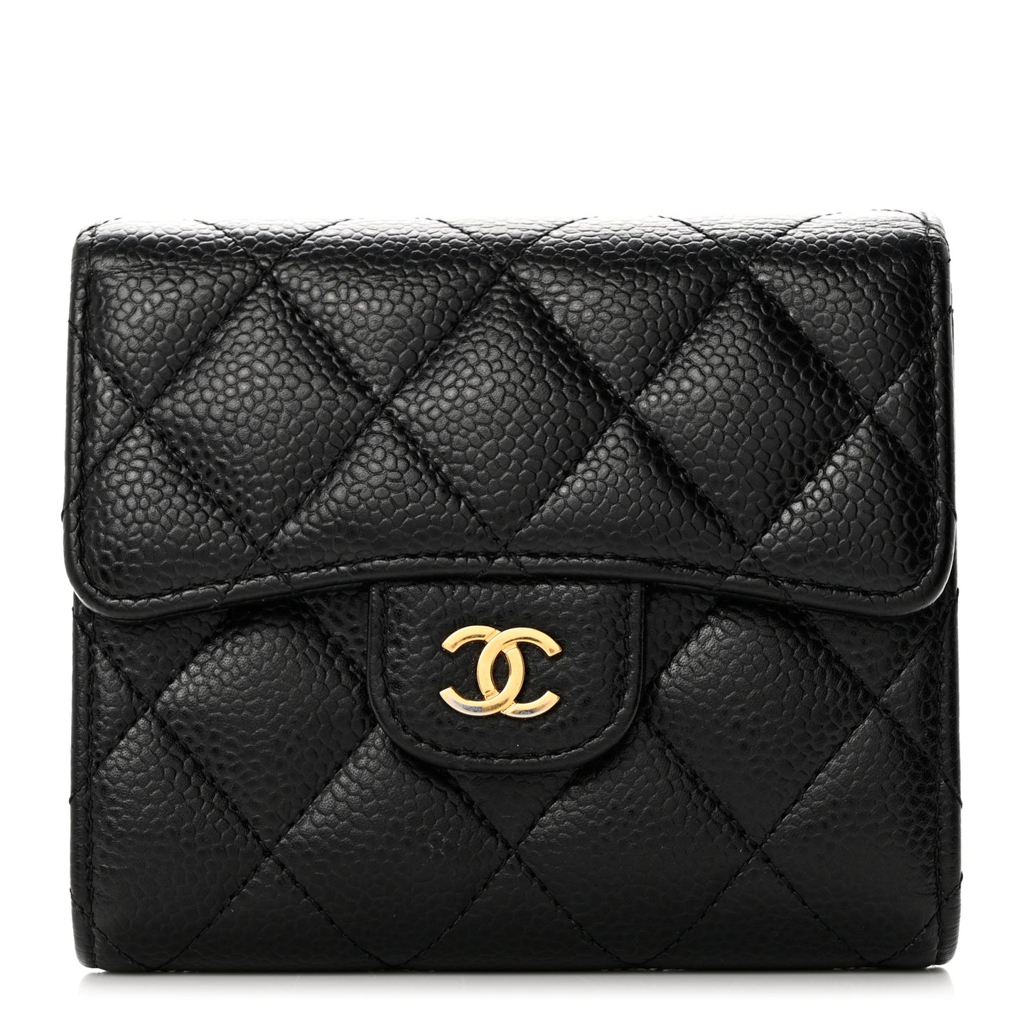 Caviar Quilted Compact Flap Wallet Black