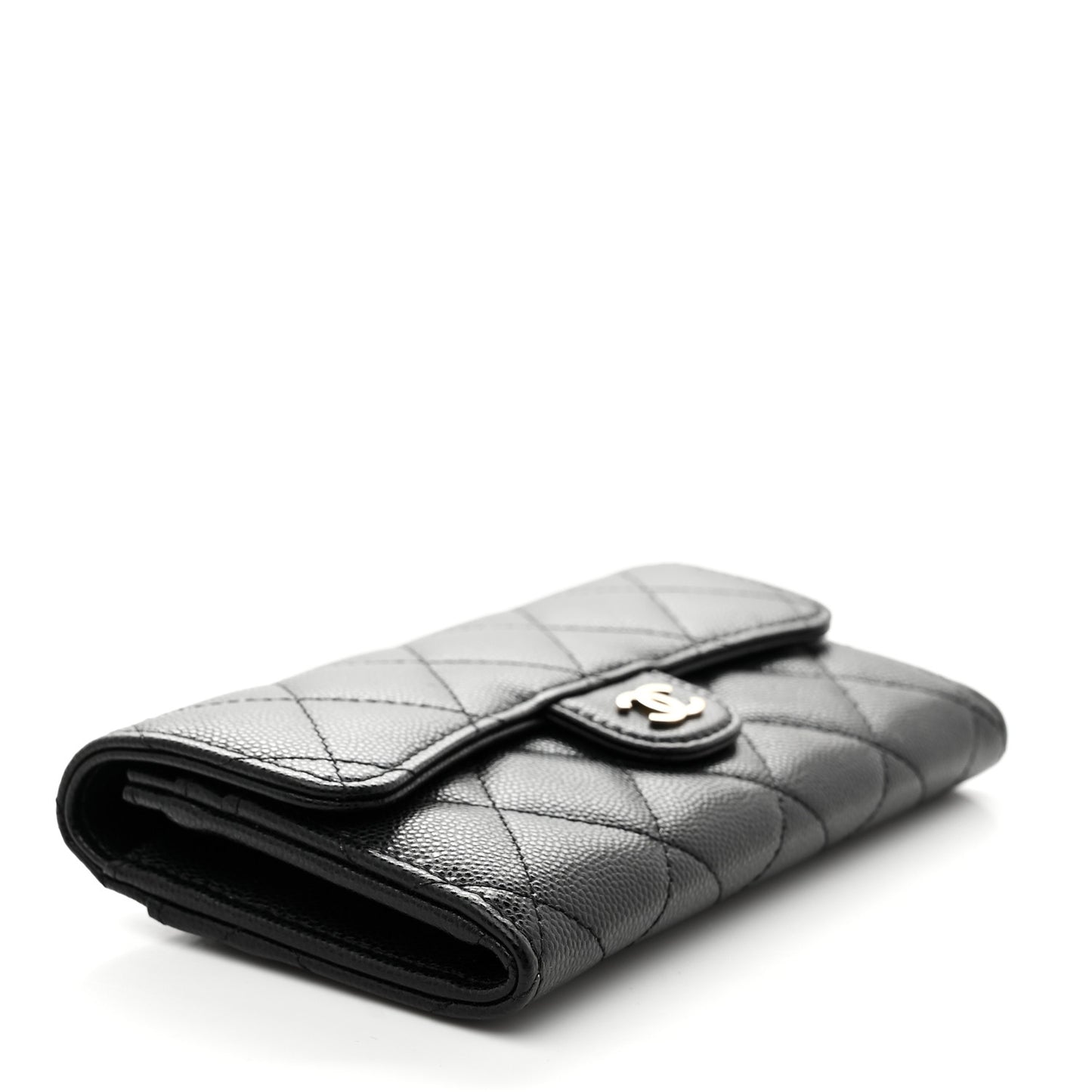 Caviar Quilted Medium Gusset Flap Wallet Black