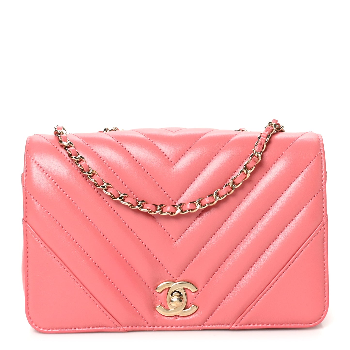Calfskin Chevron Quilted Mini Statement Flap Pink