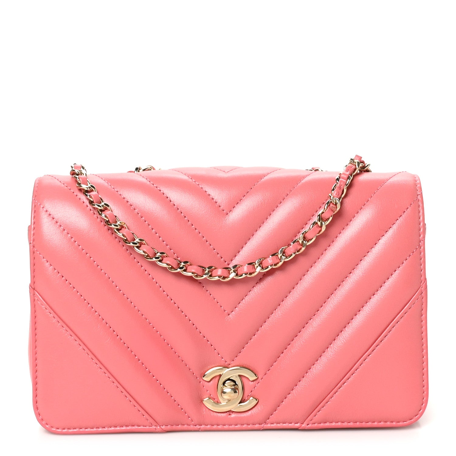 Chanel Calfskin Chevron Quilted Mini Statement Flap Pink 1 of 10