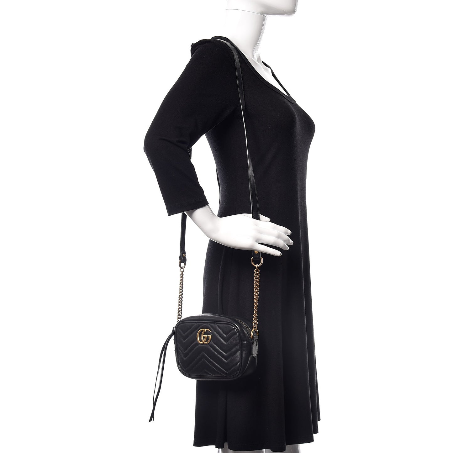 Calfskin Matelasse Mini GG Marmont Chain Shoulder Bag Black