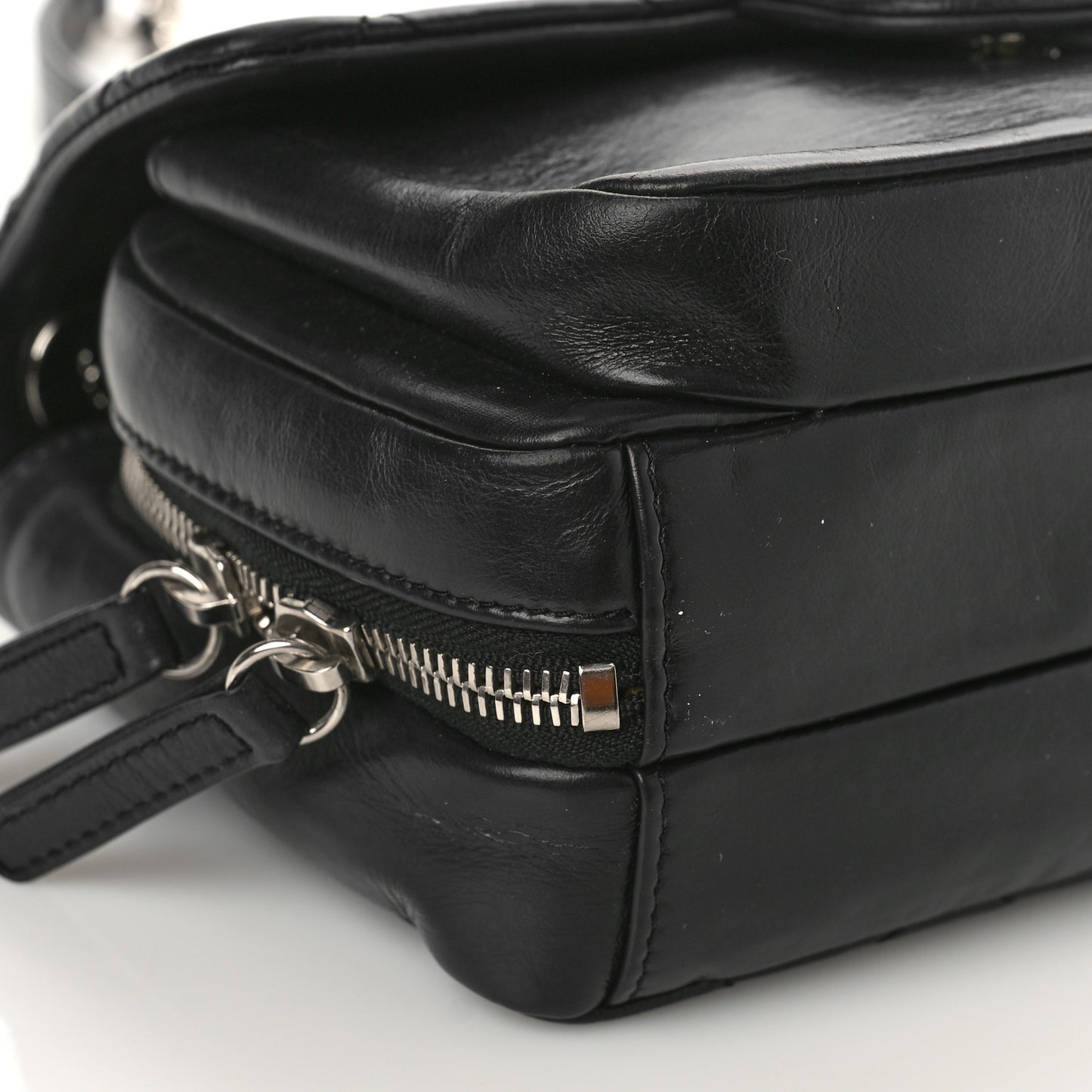 Aged Calfskin Quilted Express Zip Around Flap Black