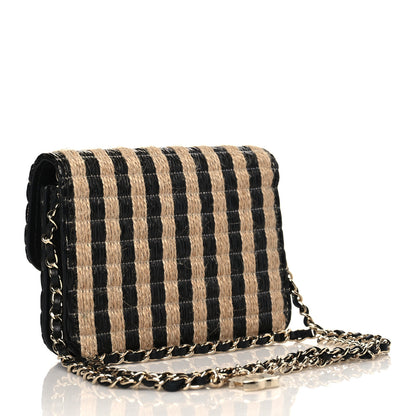 Chanel Raffia Jute Striped Belt Bag Black Beige 2 of 11