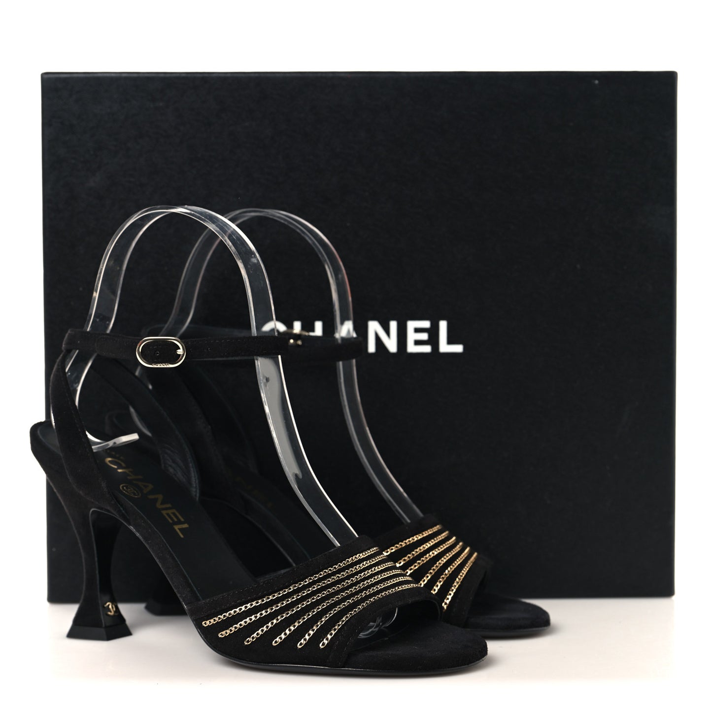 Suede Kidskin Chain Sandals  36 Black