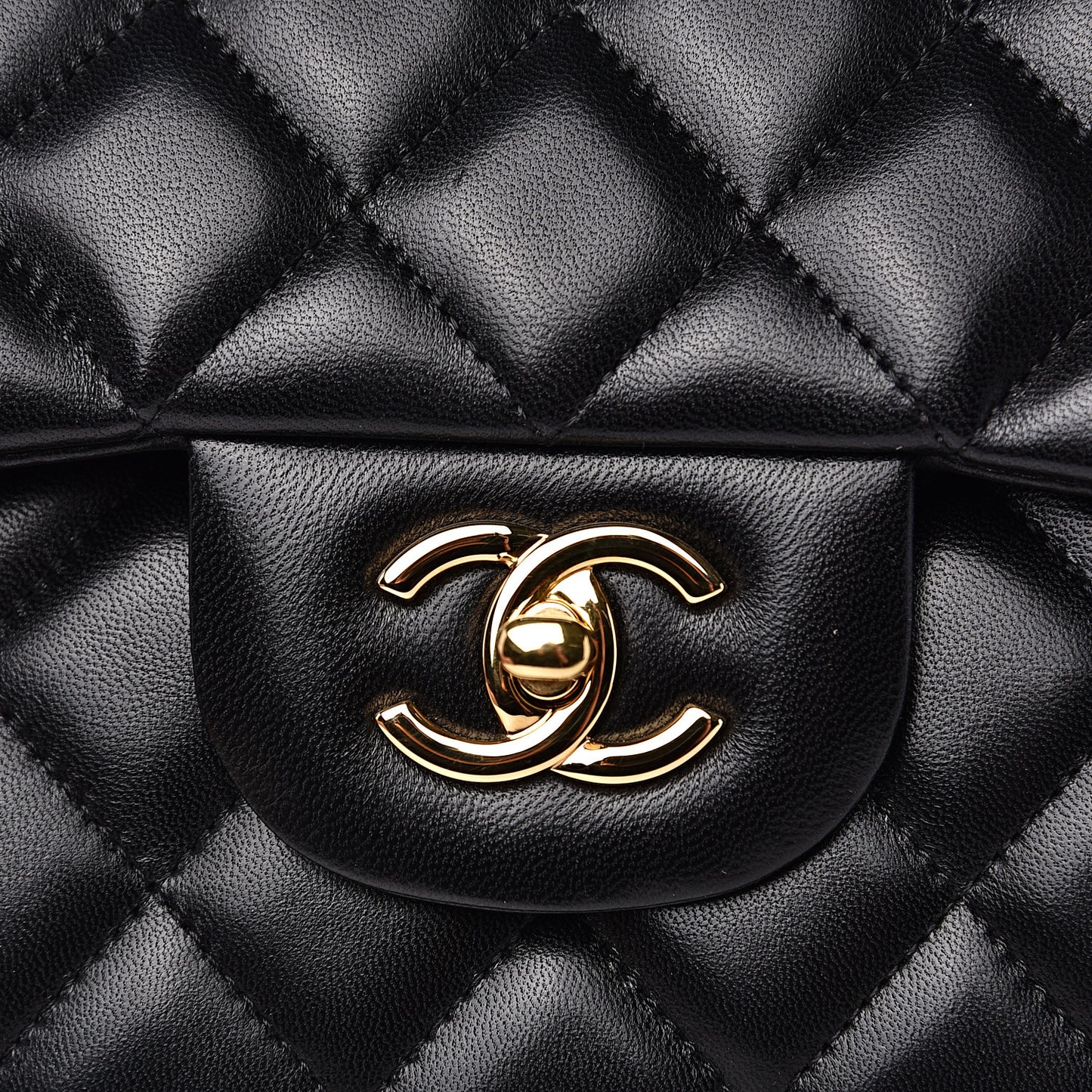 Lambskin Quilted Jumbo Double Flap Black