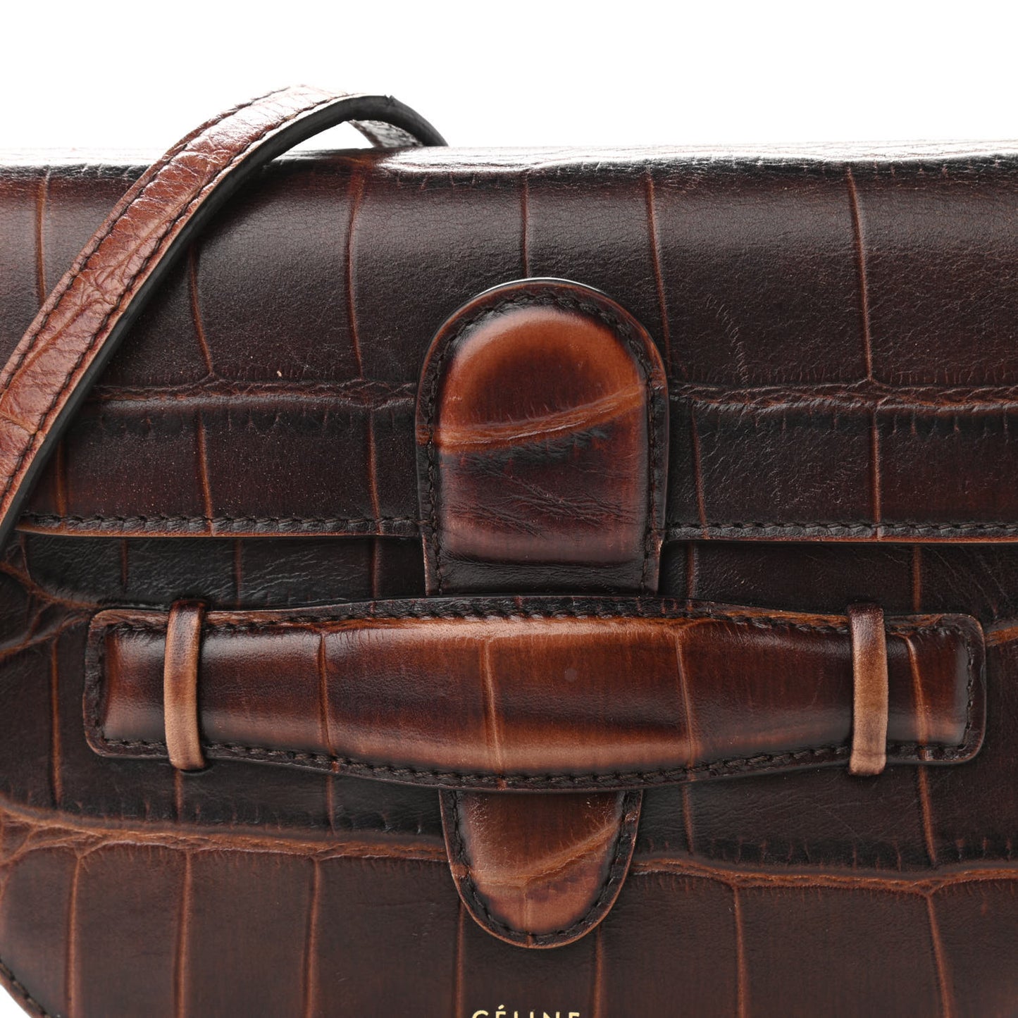 Crocodile Embossed Calfskin Mini Symmetrical Bag Brown