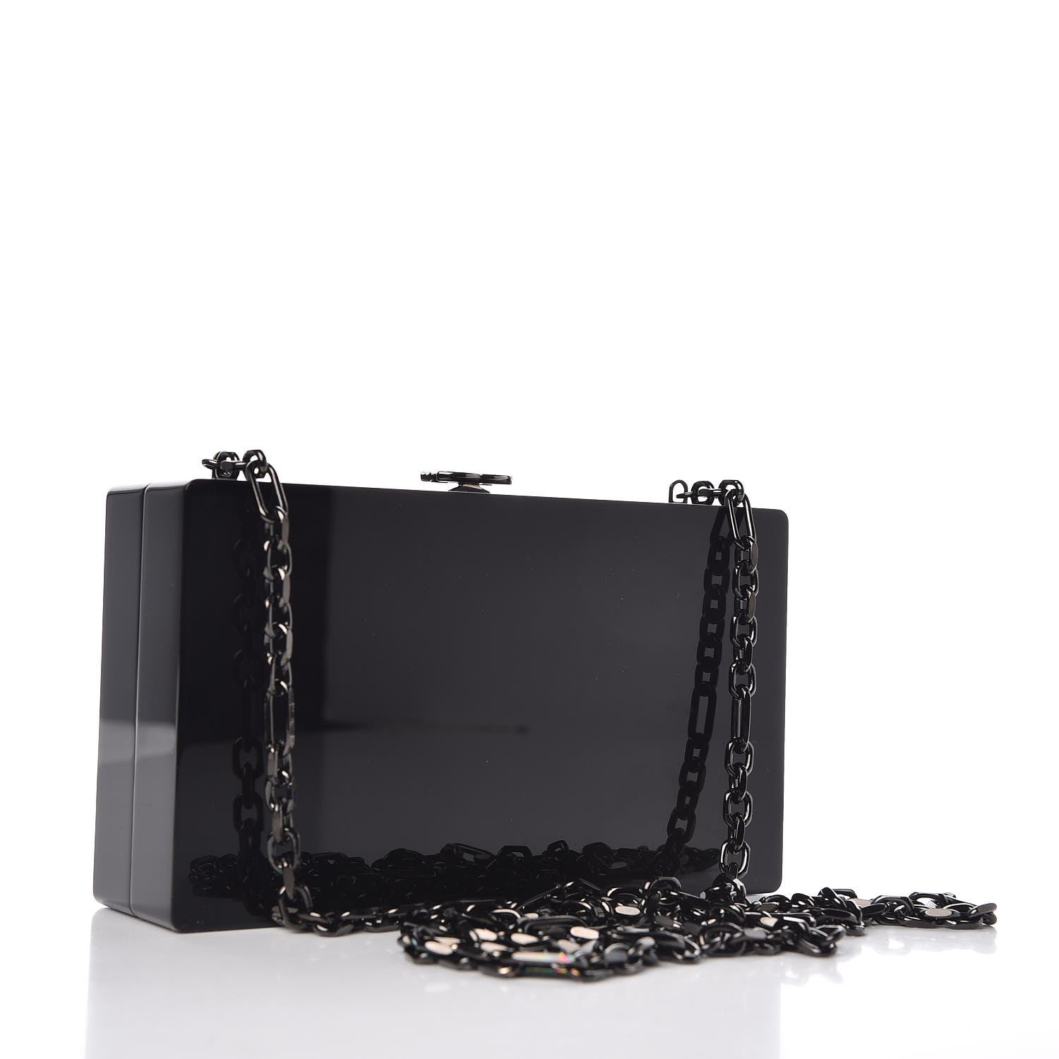 Chanel Plexiglass Brass Camelia Minaudiere Clutch Black 3 of 8