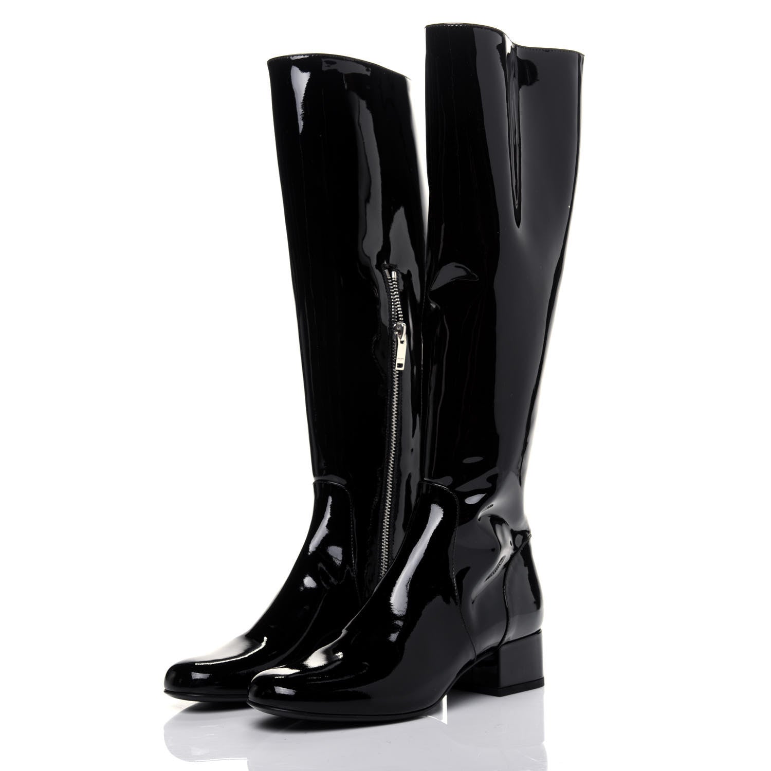 Saint Laurent Patent Knee High Boots 34.5 Black 3 of 11