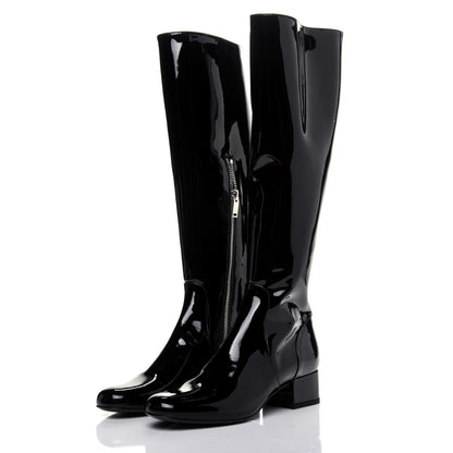 Saint Laurent Patent Knee High Boots 34.5 Black 3 of 11