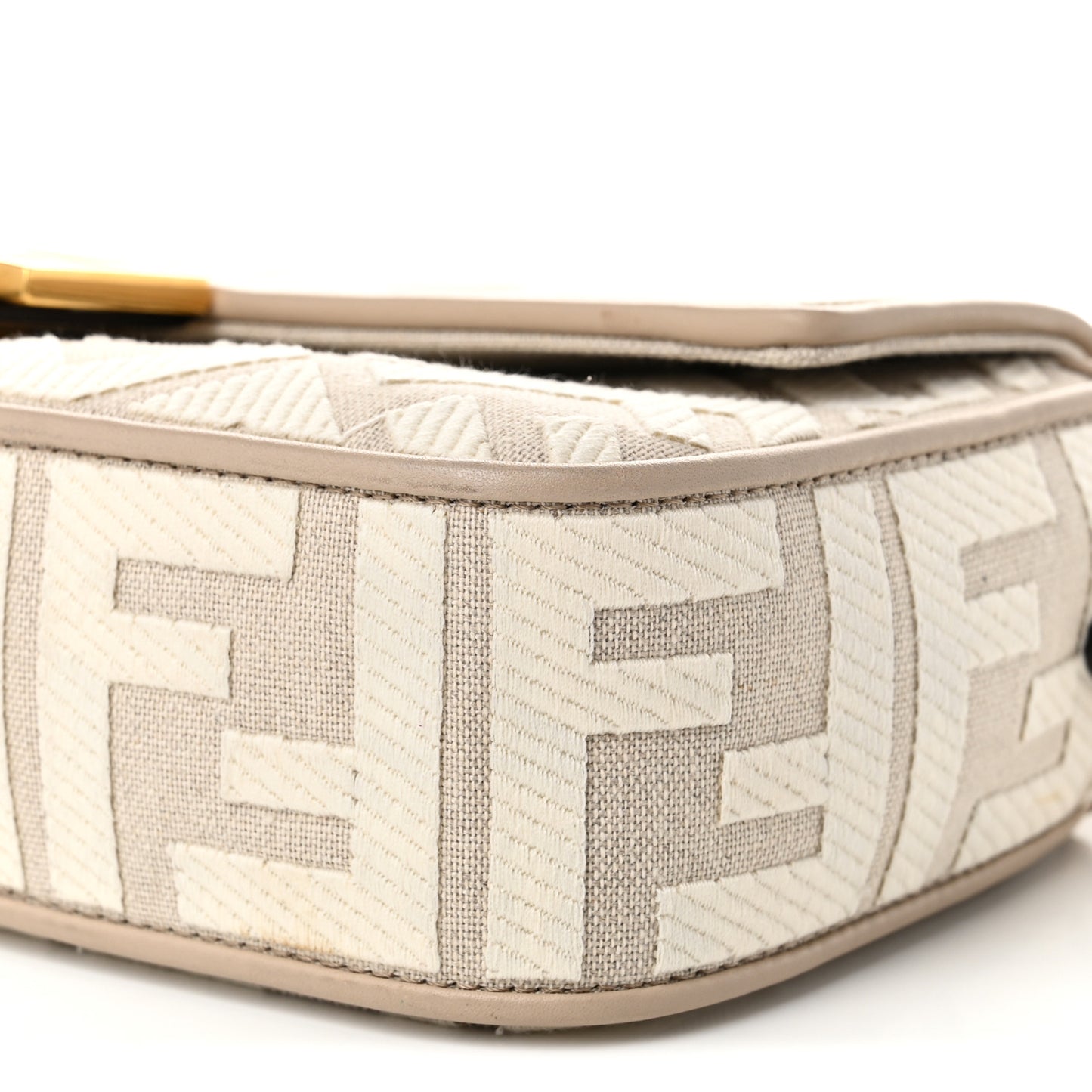 Canvas Vitello King FF Embroidered Baguette Grezzo White Nuvola