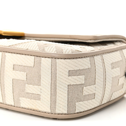 Fendi Canvas Vitello King FF Embroidered Baguette Grezzo White Nuvola 10 of 10