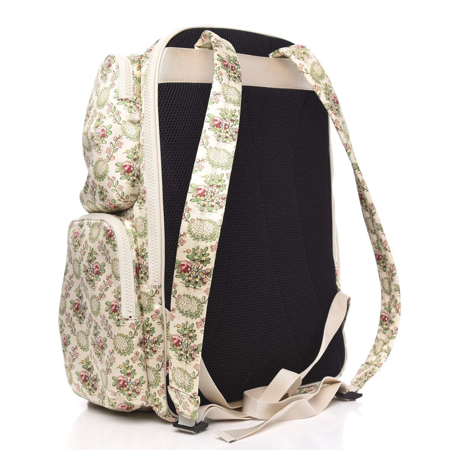 Gucci X MLB Satin Floral Print NY Yankees Patch Backpack Ivory Green 2 of 9
