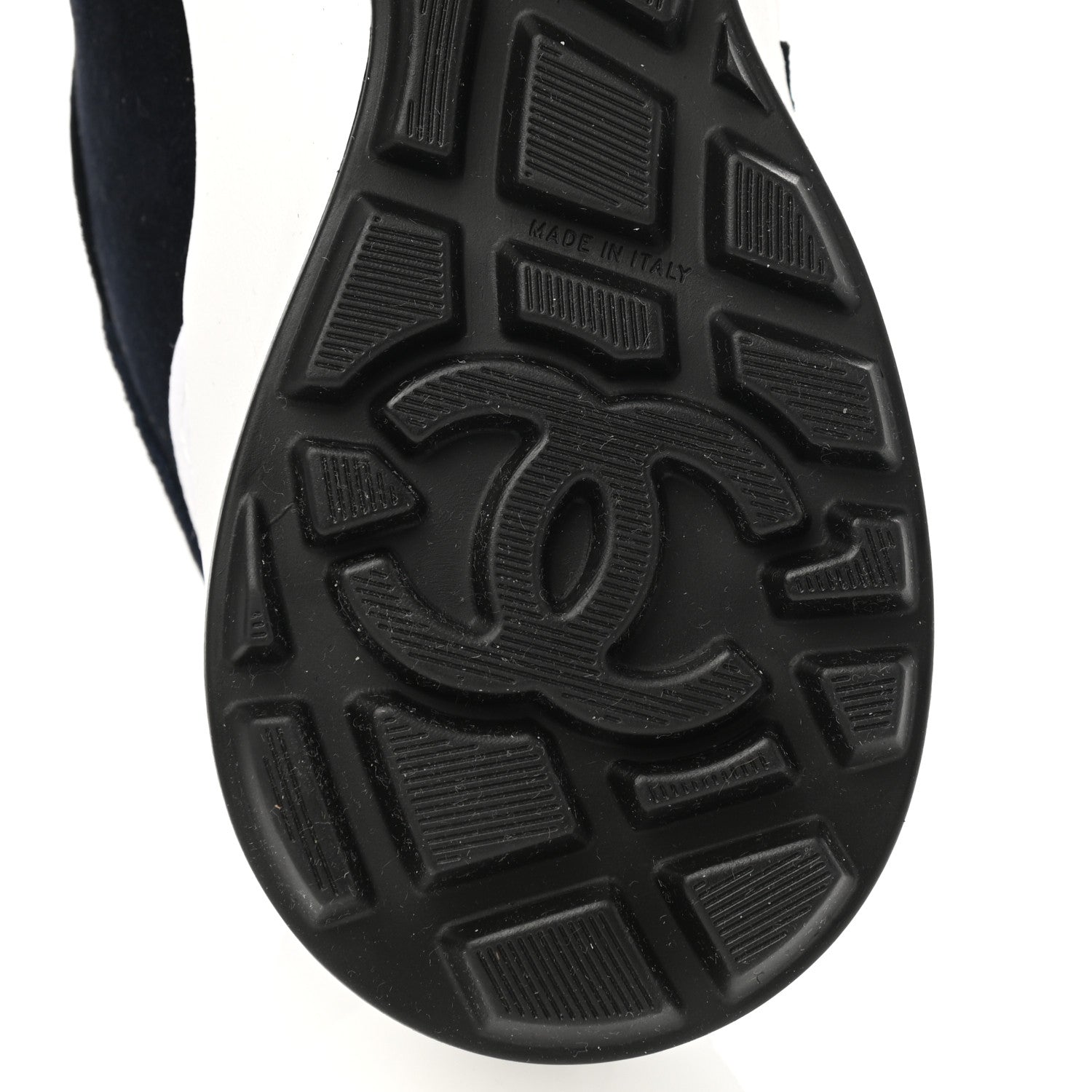 Chanel Fabric Suede Kidskin CC Sneakers 39.5 Navy White 6 of 9