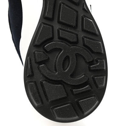 Chanel Fabric Suede Kidskin CC Sneakers 39.5 Navy White 6 of 9