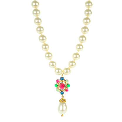 Chanel Gripoix Crystal Pearl Drop Pendant Necklace Gold 1 of 7