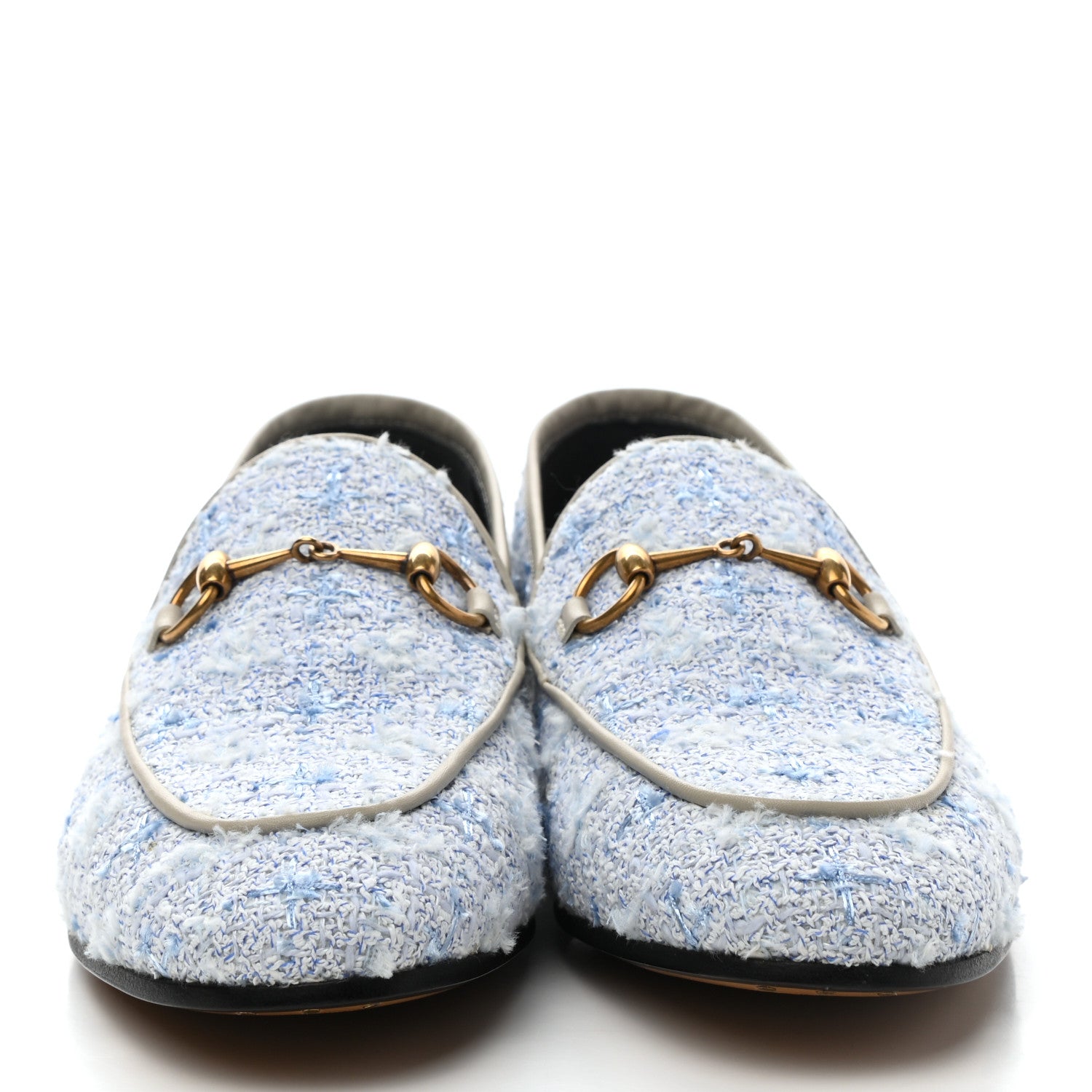 Gucci Wool Tweed Horsebit Womens Jordaan Loafers 38 Light Blue White Mystic White 2 of 9