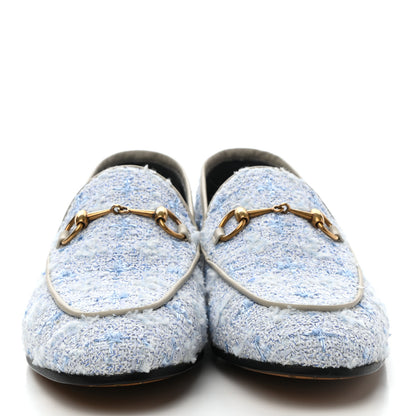 Gucci Wool Tweed Horsebit Womens Jordaan Loafers 38 Light Blue White Mystic White 2 of 9