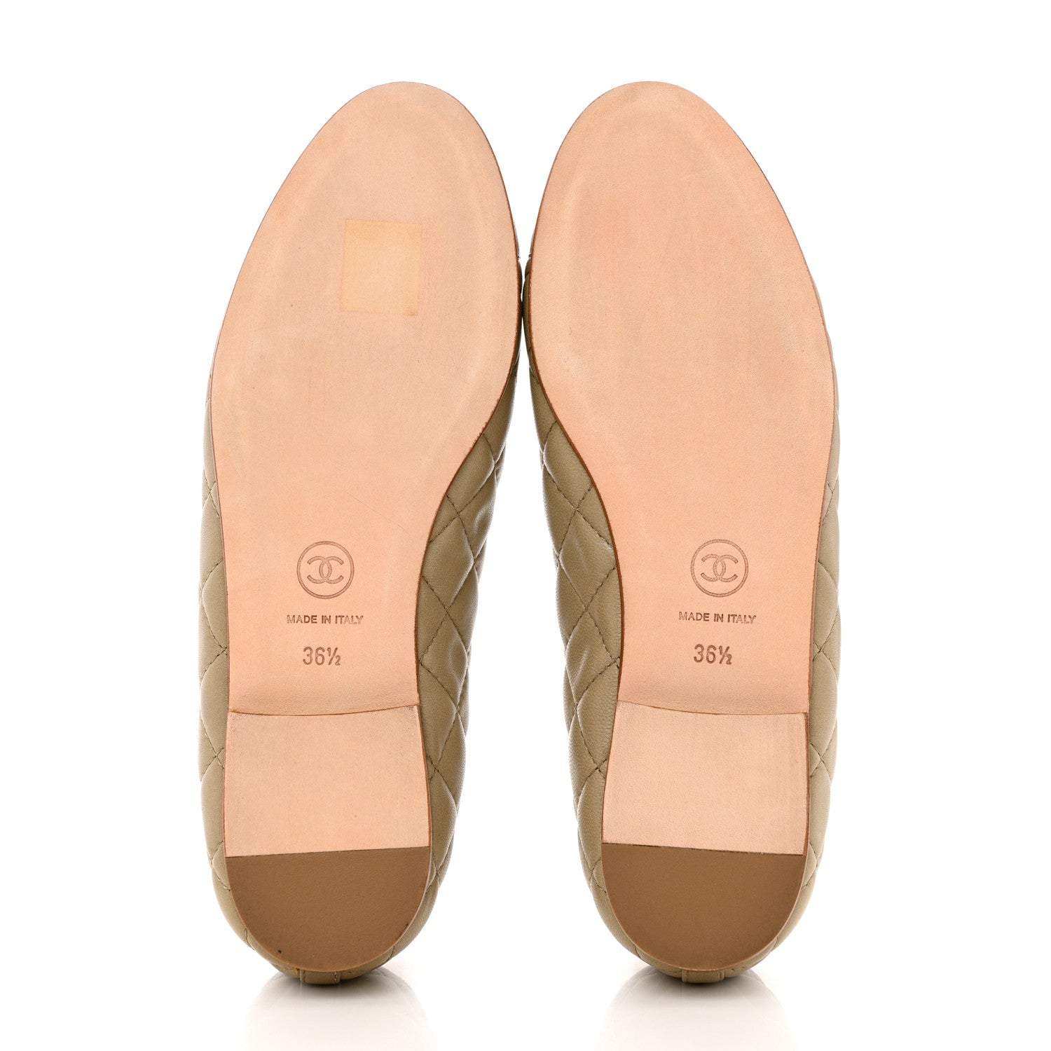 Chanel Lambskin Quilted CC Cap Toe Ballerina Flats 36.5 Beige 5 of 10