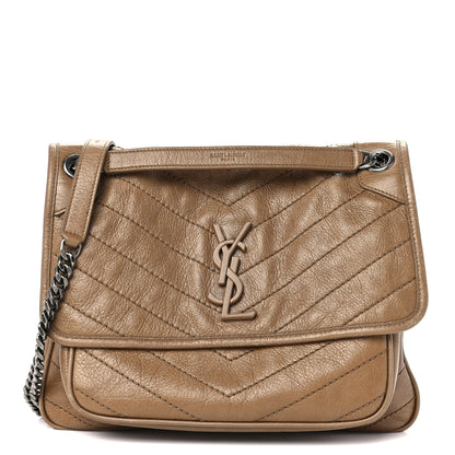 Saint Laurent Crinkled Calfskin Matelasse Monogram Medium Niki Chain Satchel Caramel 1 of 13