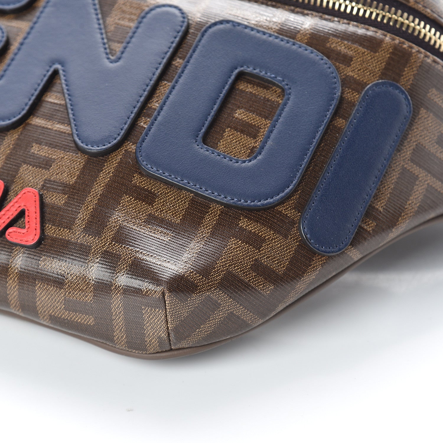 Fendi X FILA Glazed Fabric Vitello Century FF 1974 Mania Belt Bag Mogano Panna Blueberry 8 of 8