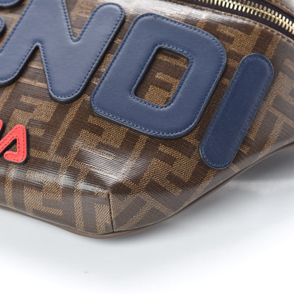 Fendi X FILA Glazed Fabric Vitello Century FF 1974 Mania Belt Bag Mogano Panna Blueberry 8 of 8