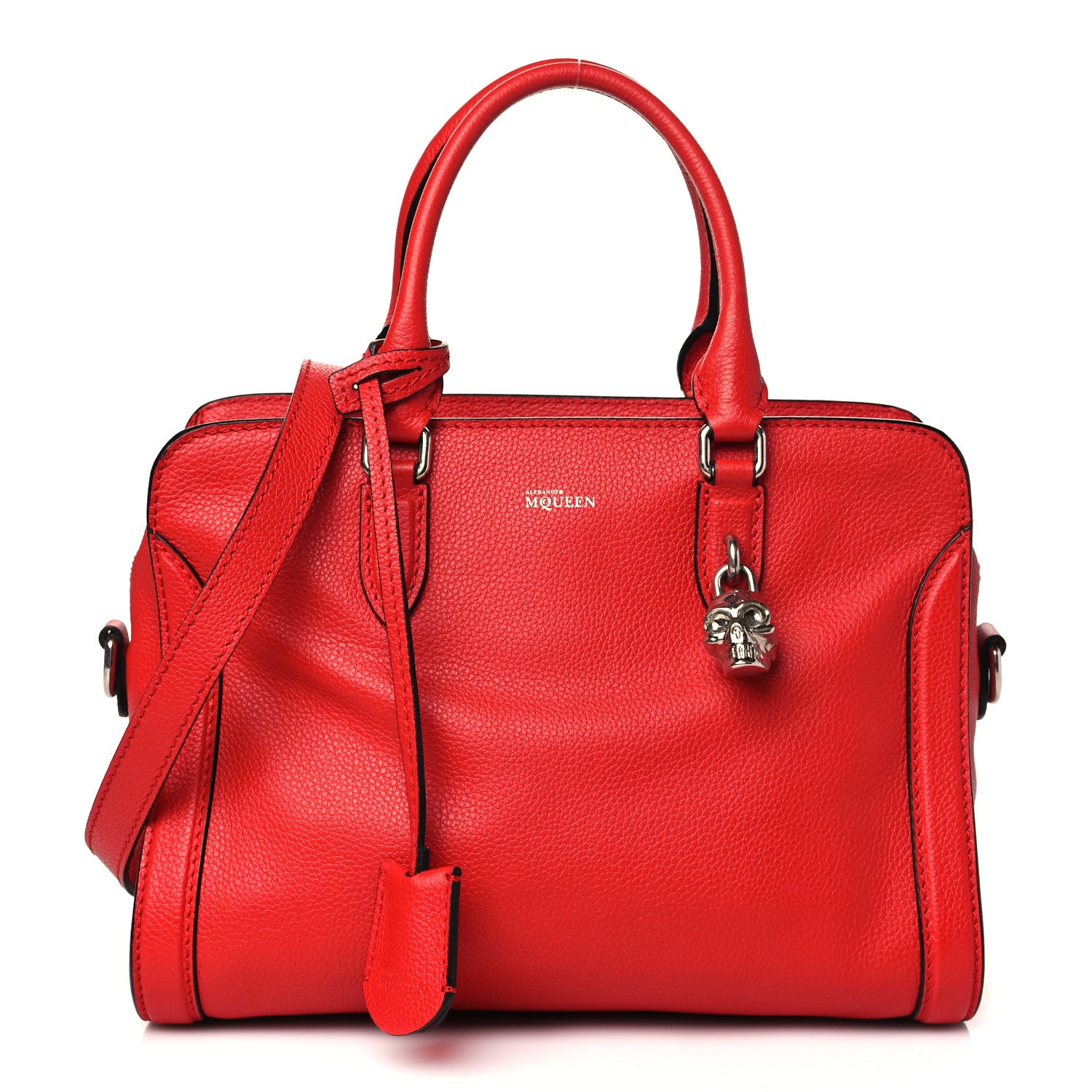 Alexander McQueen Pebbled Calfskin Small Skull Padlock Zip Around Tote Red 1 of 10