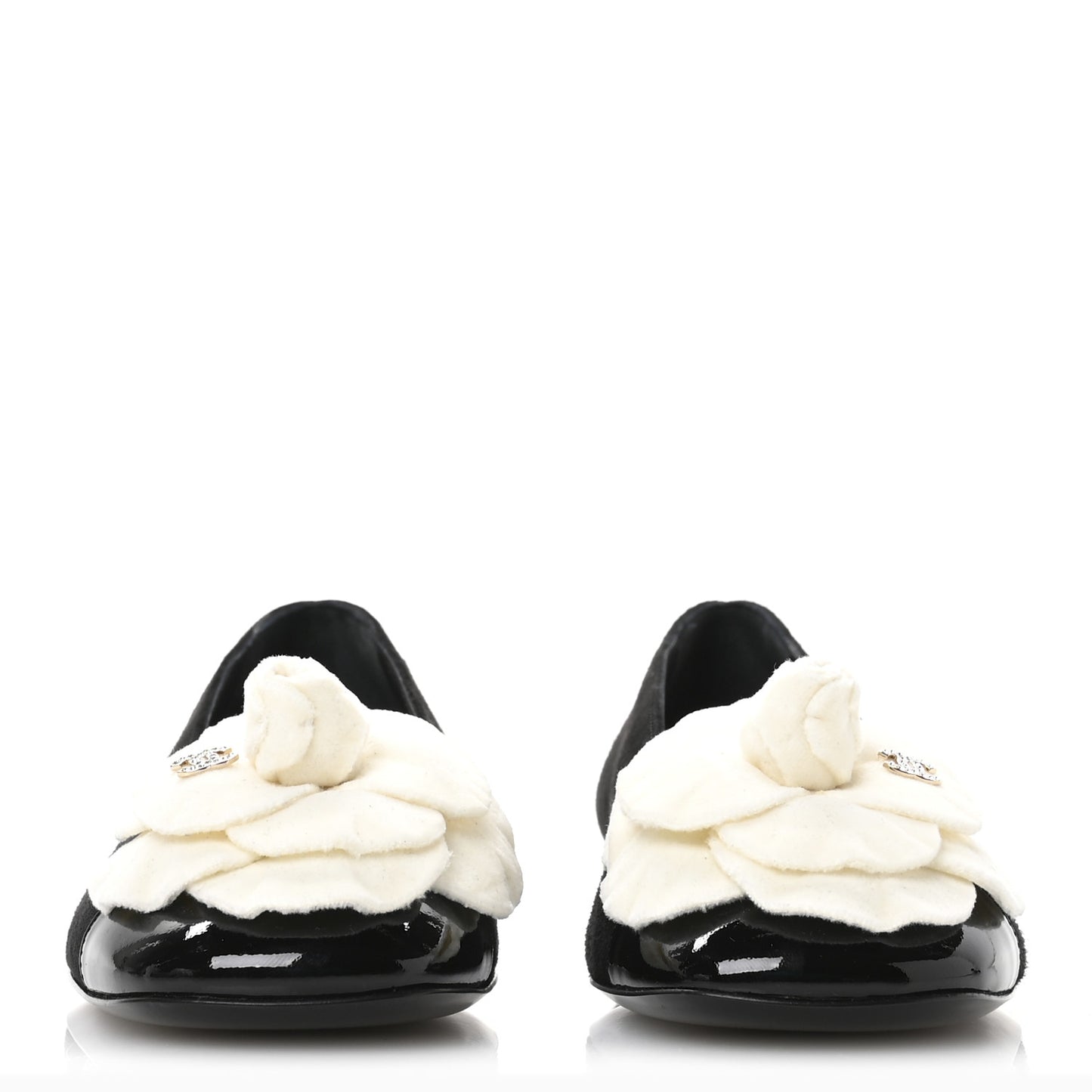 Suede Patent Cap Toe Camellia Ballerina Flats 37 Black White